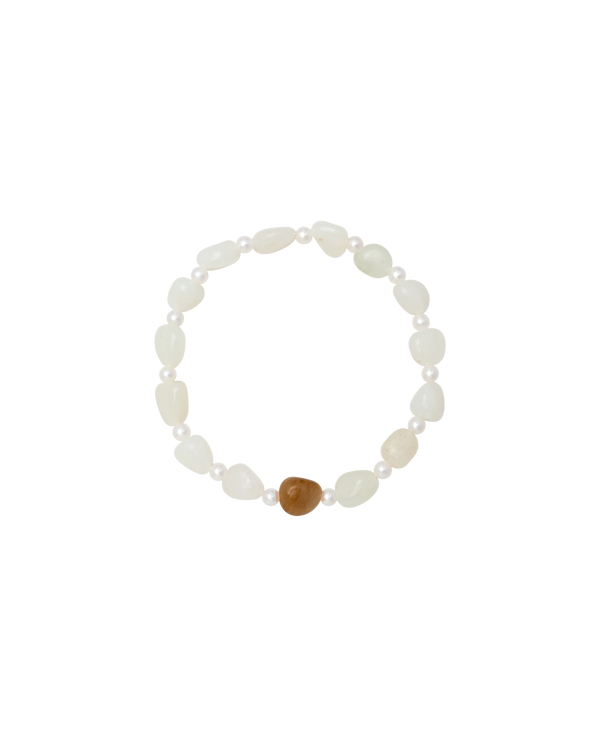 Russet Skin Hetian Jade Zi Liao & Biwa Pearl Bracelet