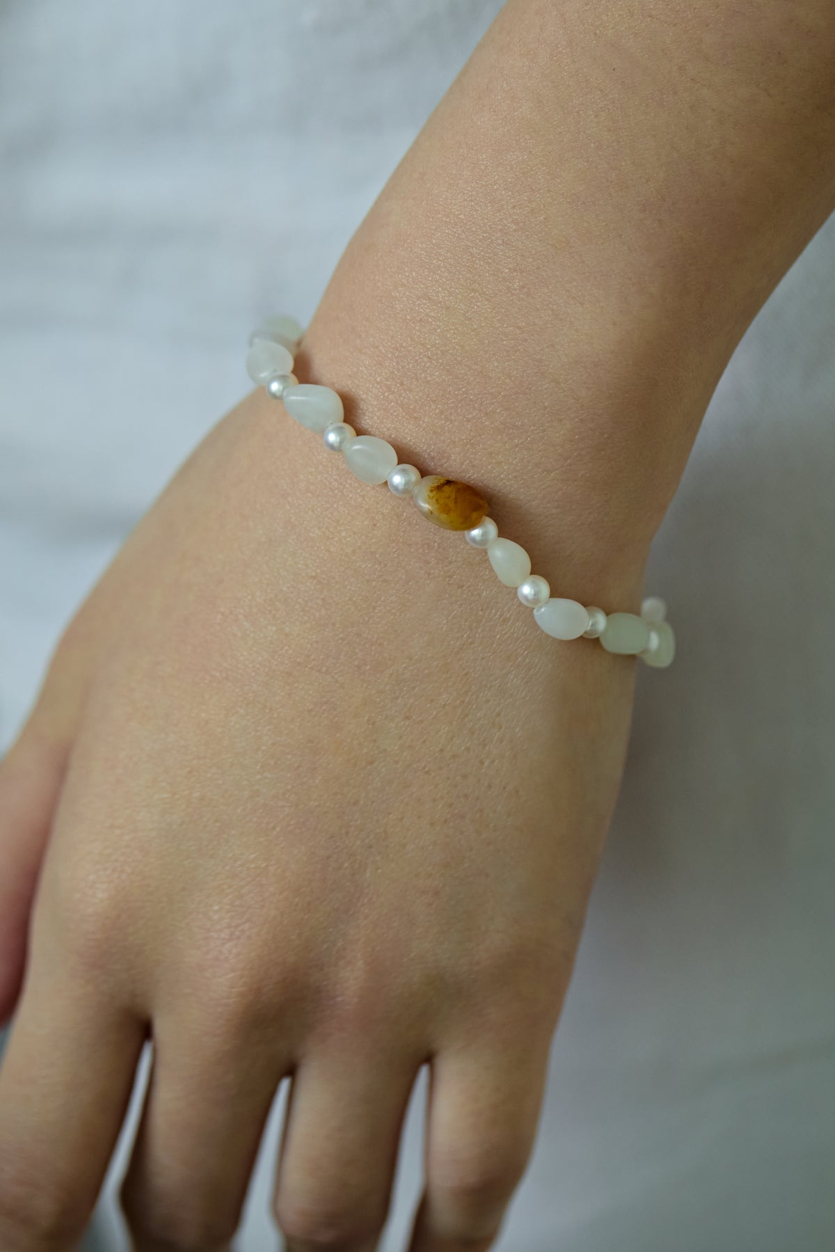Russet Skin Hetian Jade Zi Liao & Biwa Pearl Bracelet