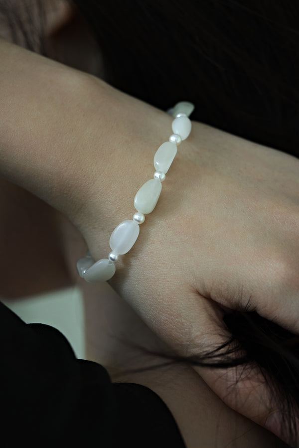 Pure White Hetian Jade Zi Liao & Biwa Pearl Bracelet