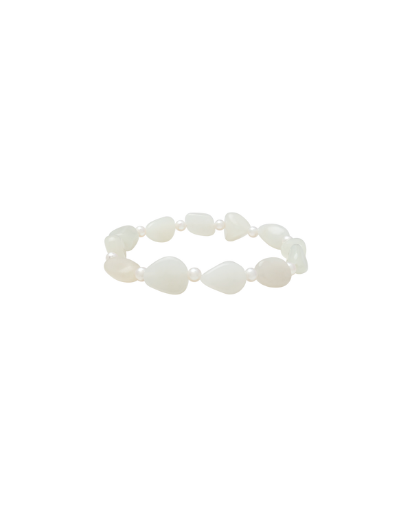 Pure White Hetian Jade Zi Liao & Biwa Pearl Bracelet
