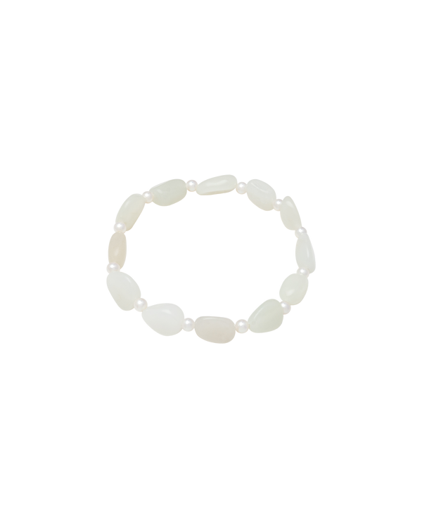 Pure White Hetian Jade Zi Liao & Biwa Pearl Bracelet