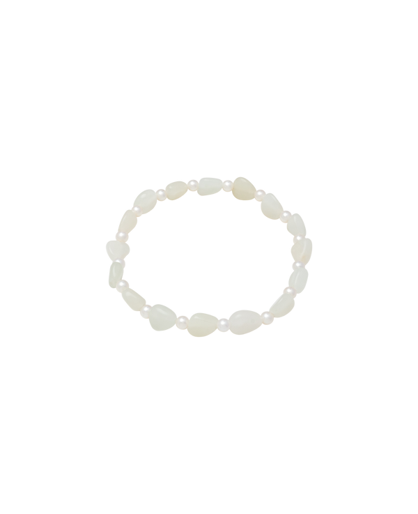 Pure White Hetian Jade Zi Liao & Biwa Pearl Bracelet