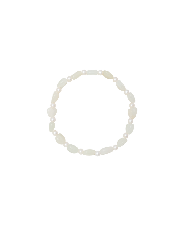 Pure White Hetian Jade Zi Liao & Biwa Pearl Bracelet