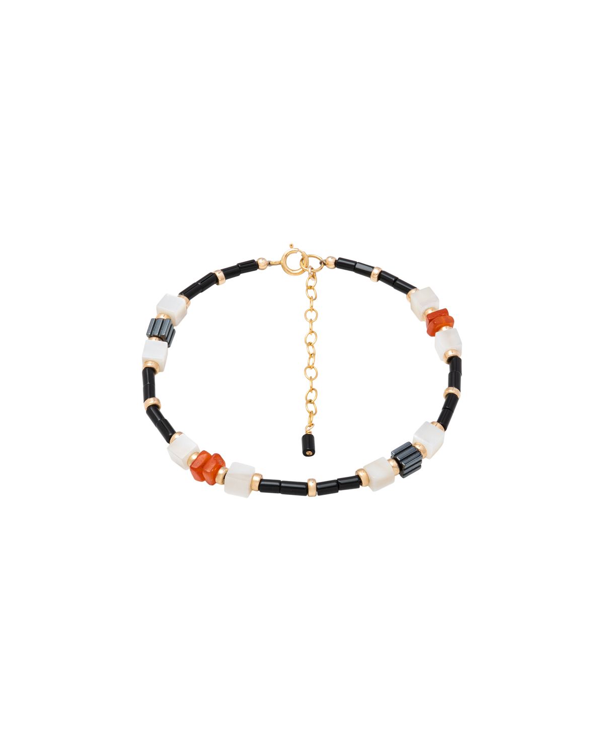 Black Onyx & Orange Onyx  & Hematite & Seashell Bracelet