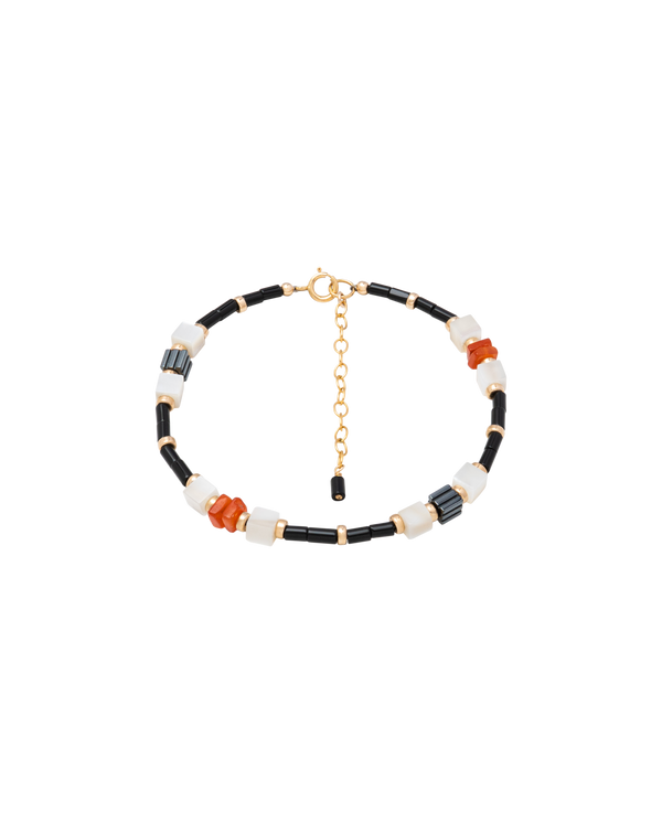 Black Onyx & Orange Onyx  & Hematite & Seashell Bracelet