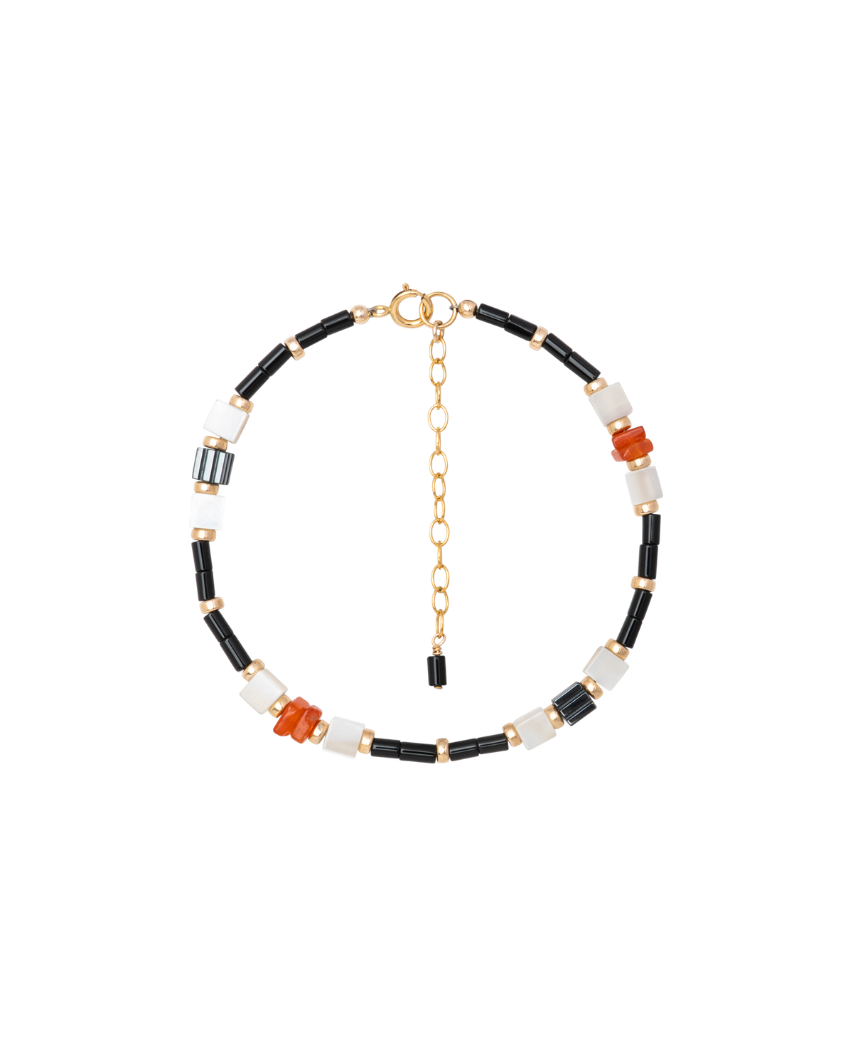 Black Onyx & Orange Onyx  & Hematite & Seashell Bracelet
