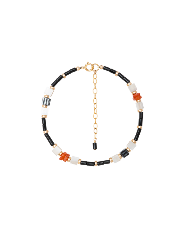 Black Onyx & Orange Onyx  & Hematite & Seashell Bracelet