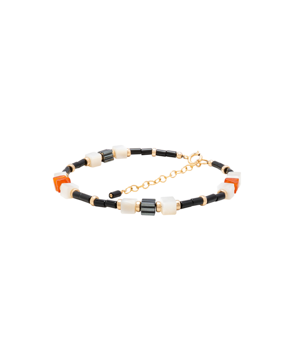 Black Onyx & Orange Onyx  & Hematite & Seashell Bracelet