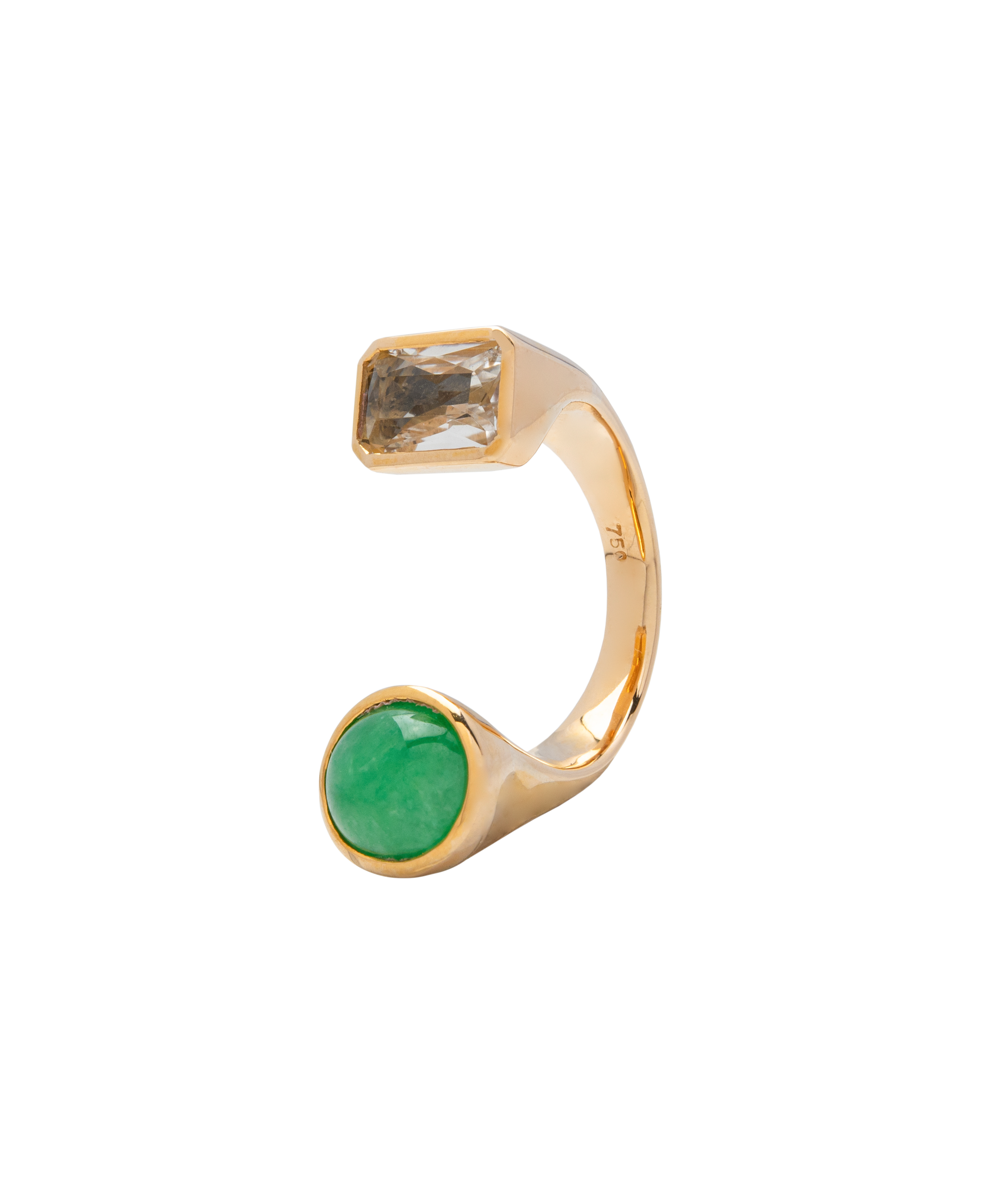 Jadeite x Quartz Oversized Open Shank Ring 18k