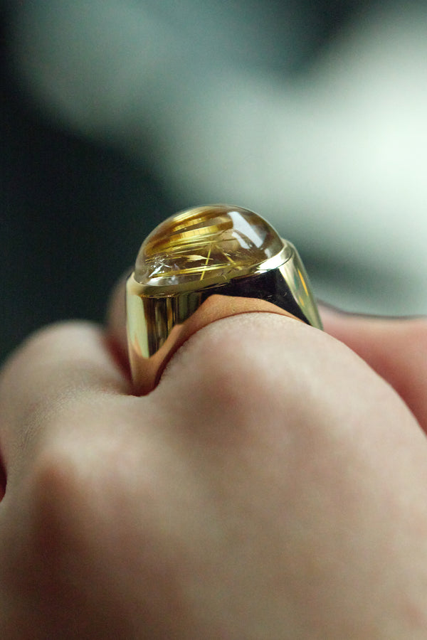 Gold Rutiled Quartz Dome Ring