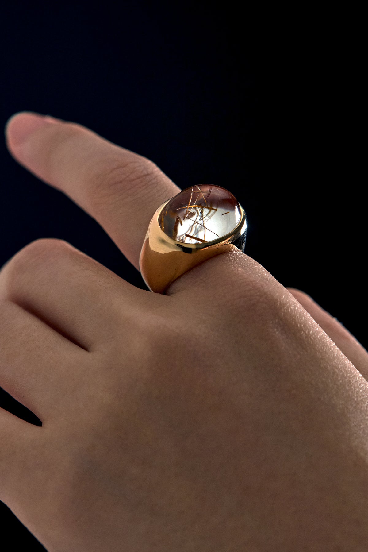 Gold Rutiled Quartz Dome Ring