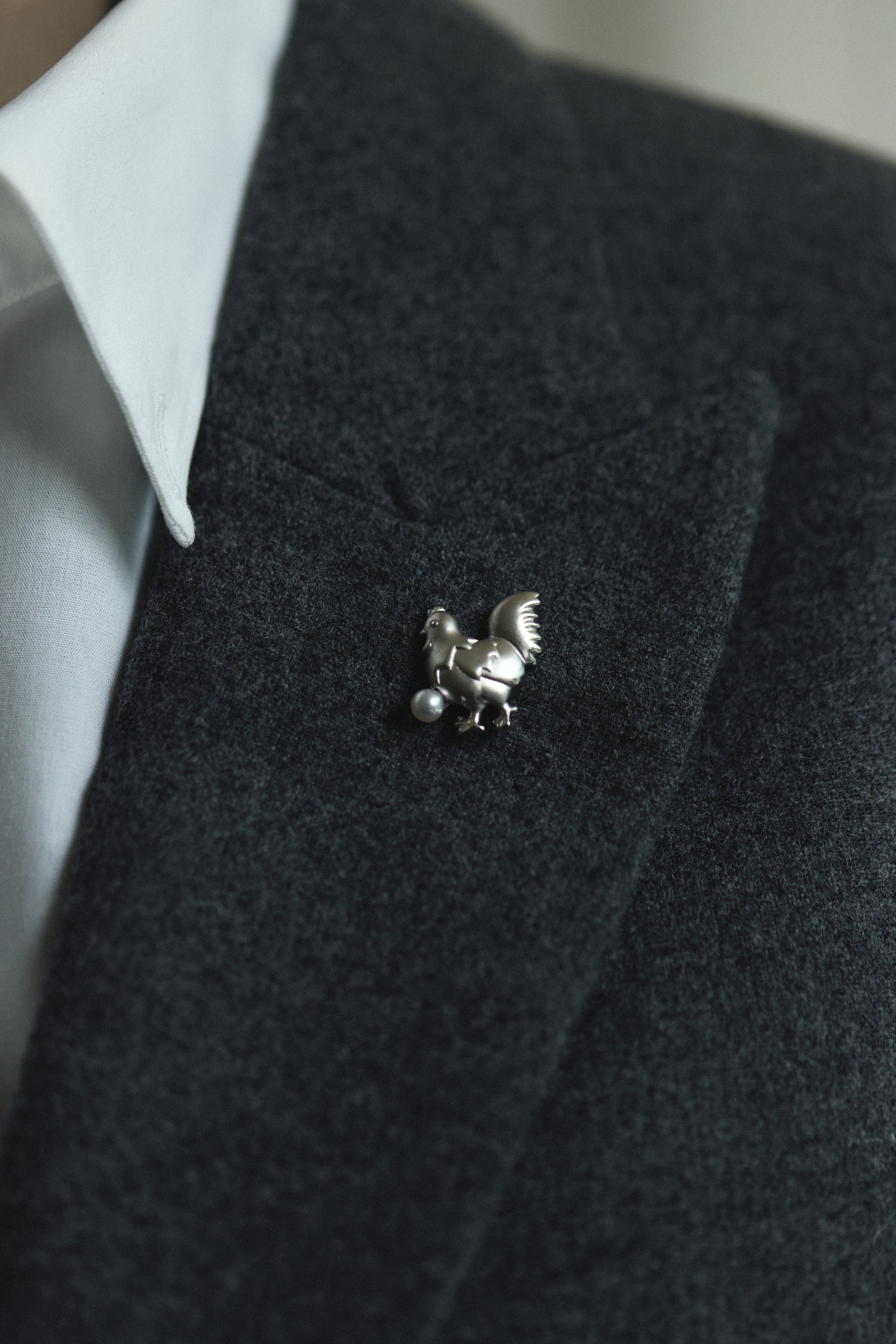 Hinode Rooster Brooch With Akoya Pearl