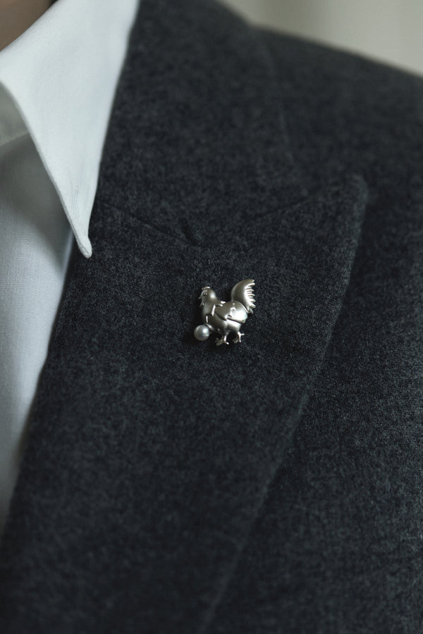 Hinode Rooster Brooch With Akoya Pearl
