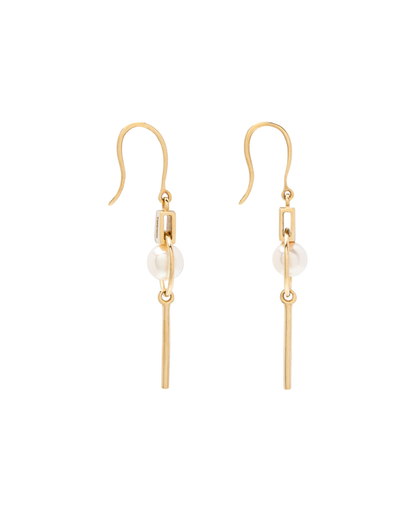 Geometric Akoya Pearl Dangling Earrings