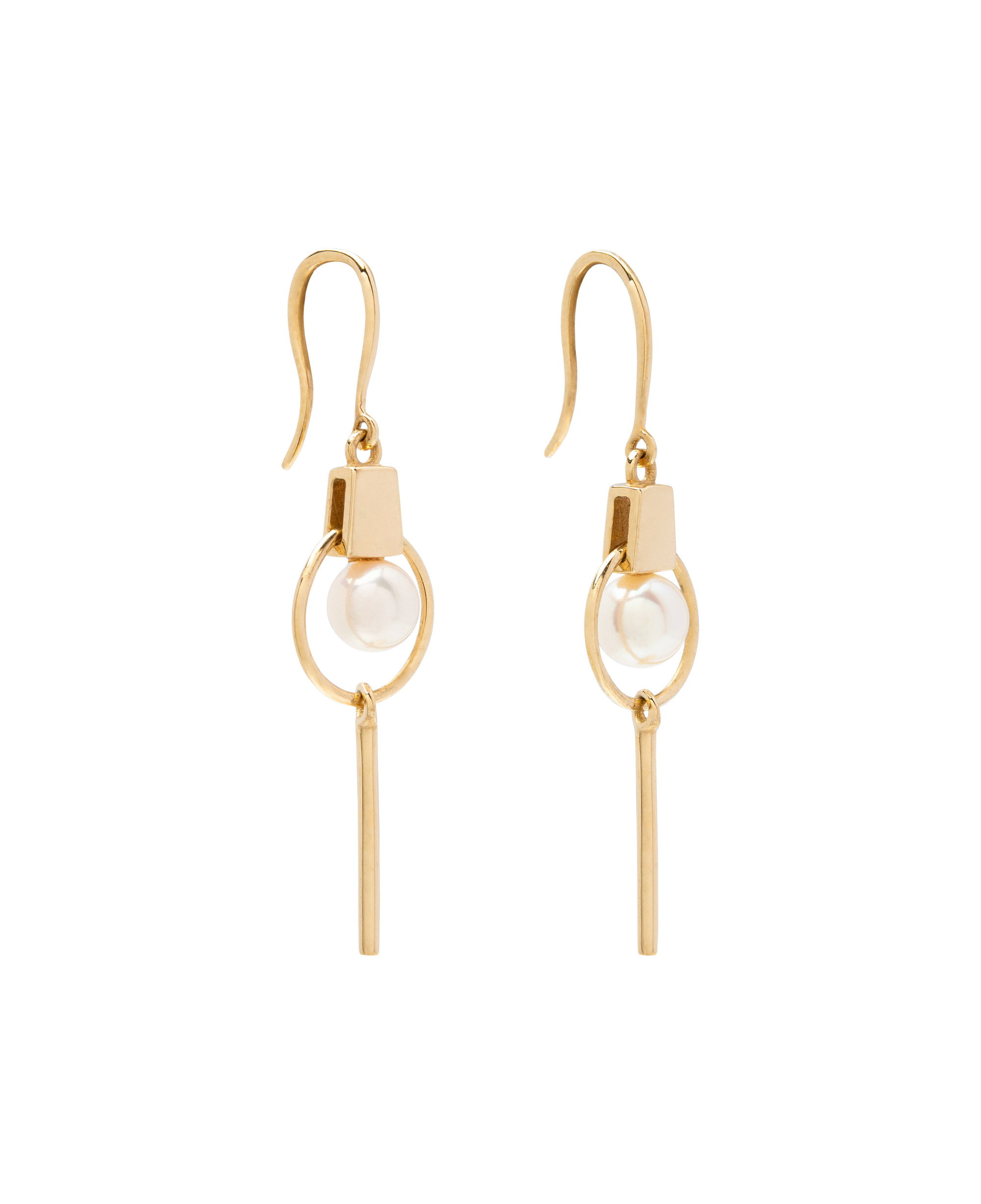 Geometric Akoya Pearl Dangling Earrings