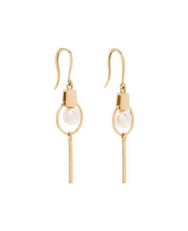 Geometric Akoya Pearl Dangling Earrings