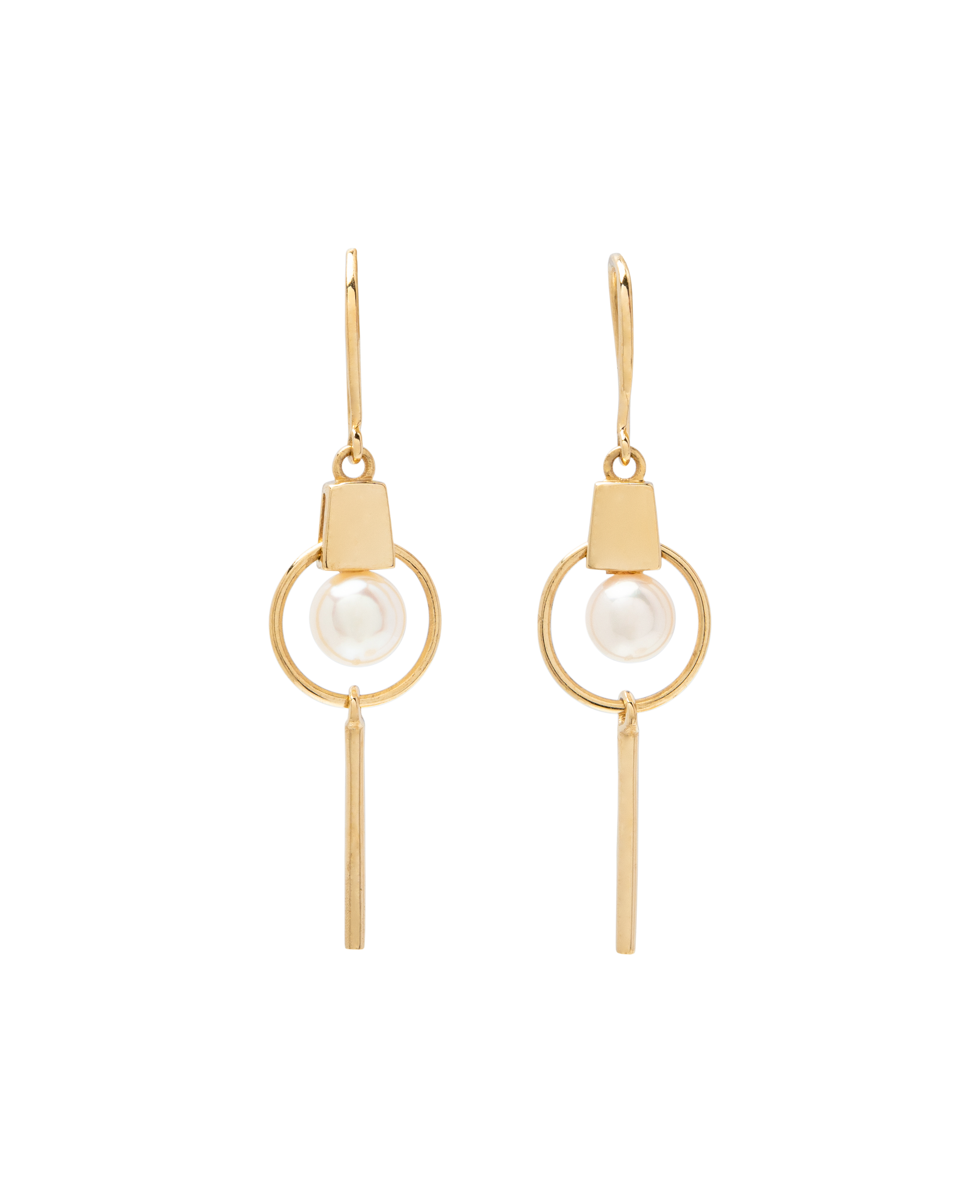 Geometric Akoya Pearl Dangling Earrings