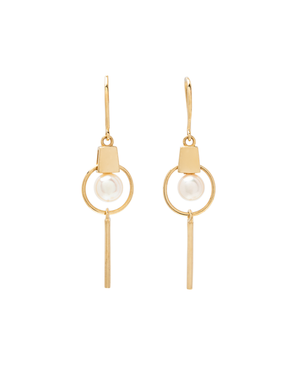 Geometric Akoya Pearl Dangling Earrings