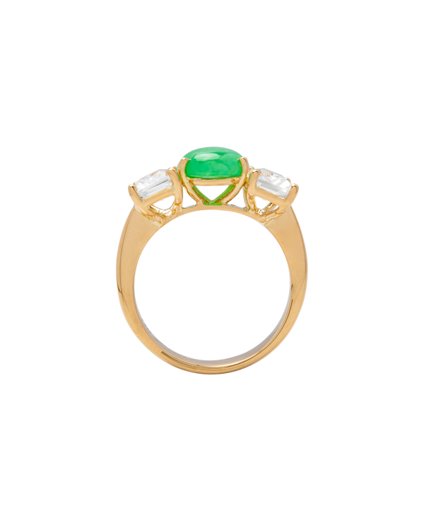 Jadeite x Quartz Trilogy Ring 18k