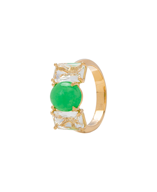 Jadeite x Quartz Trilogy Ring 18k