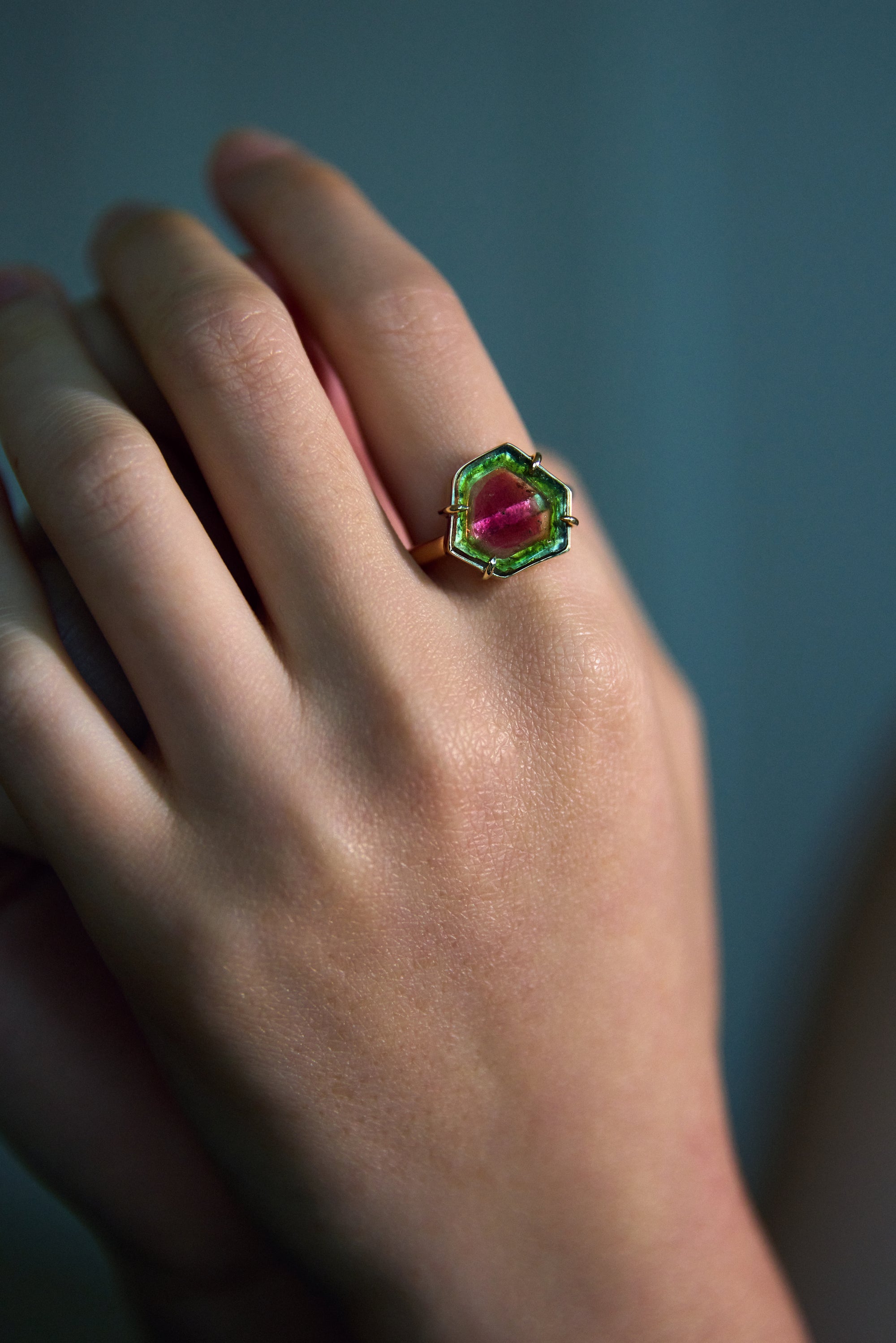 Watermelon Slice Tourmaline Organic Cut Ring
