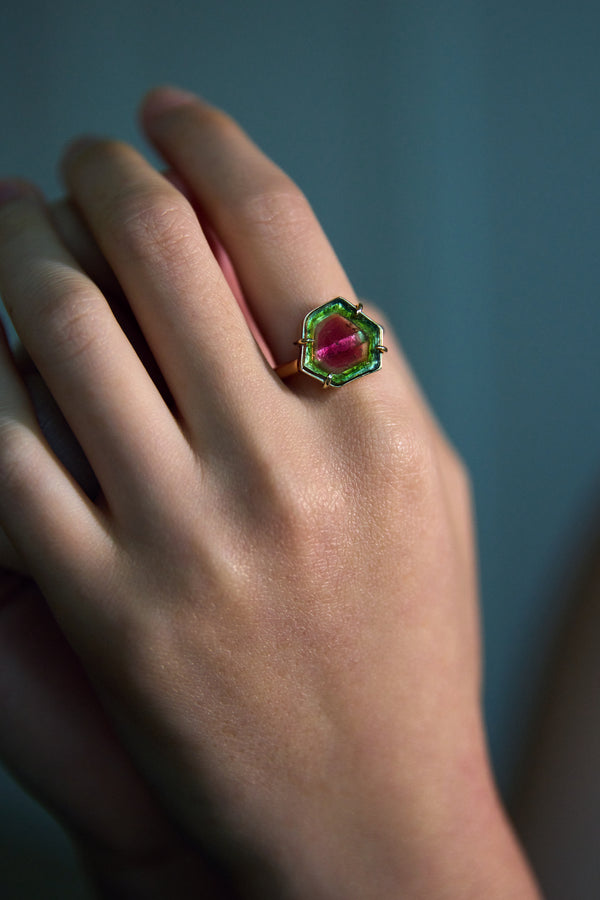 Watermelon Slice Tourmaline Organic Cut Ring