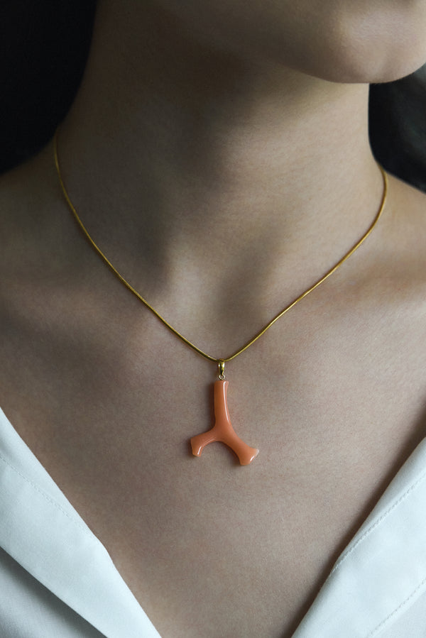 Coral Branch Pendant With Pearl
