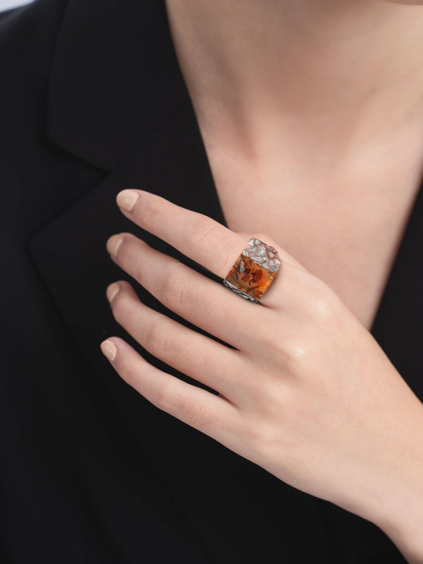 Amber On The Rocks Ring - Yukimoto